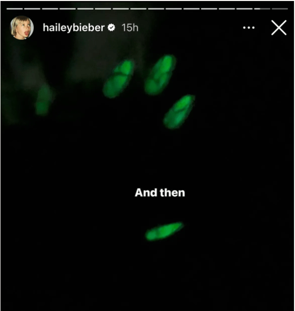 Hailey Biebers Glow in the Dark Manicure 1